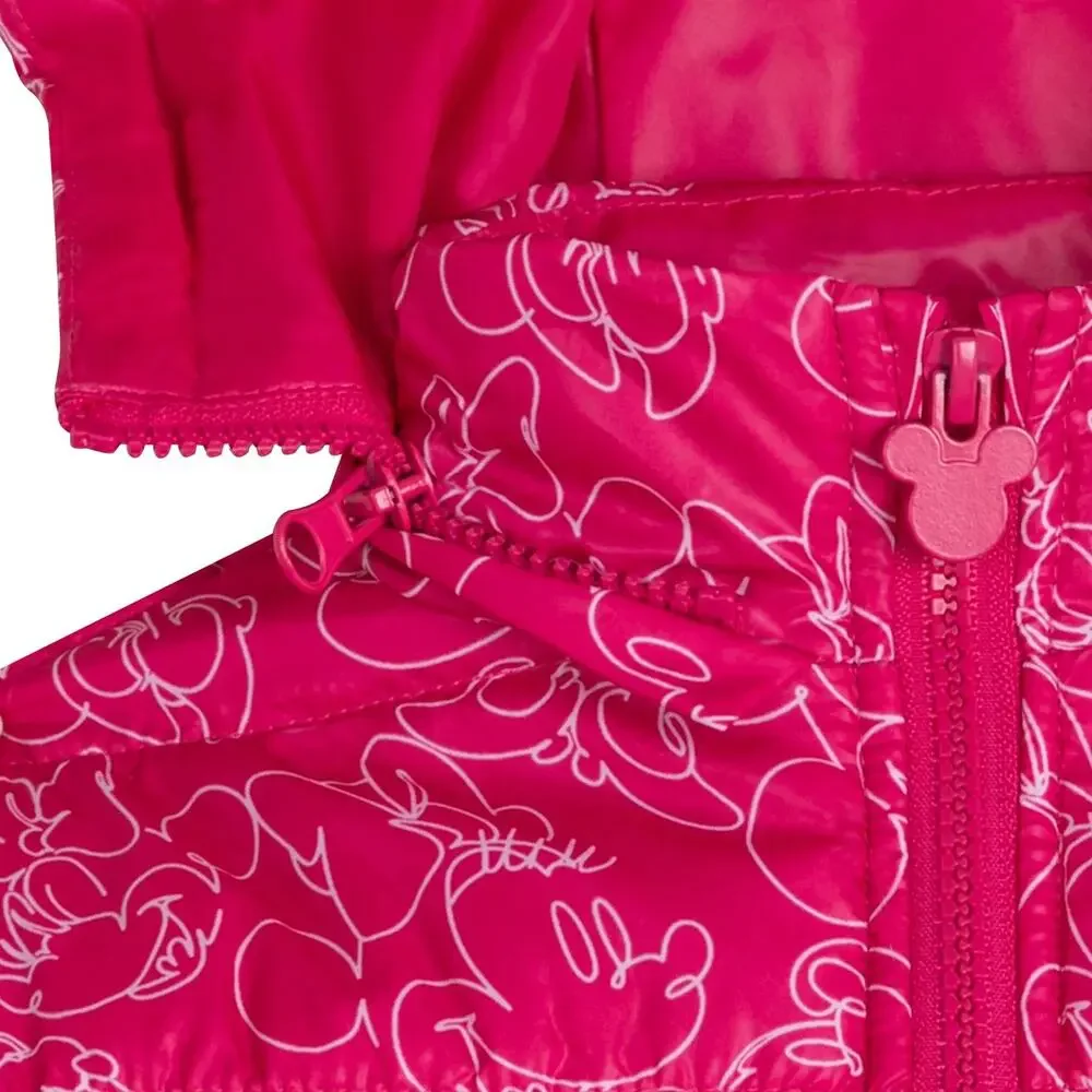 Disney Minnie Mouse Pink Puffer Jacket Toddler Girl Hooded Fleece Lined Coat 2T